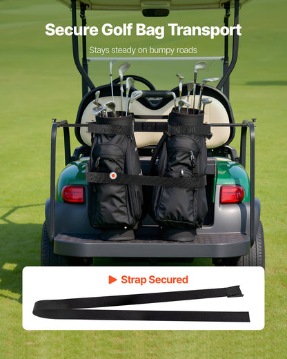 Golf Cart Bag Holder, 1370 x 195 x 60.5 mm, Compatible with Most 2+2 Golf Cart Rear Seat with 1.2-Inch Square Tubes, Adjustable Rear Seat Carts Club Holder with Strap, No Drilling Required