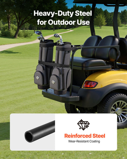 Golf Cart Bag Holder, 1370 x 195 x 60.5 mm, Compatible with Most 2+2 Golf Cart Rear Seat with 1.2-Inch Square Tubes, Adjustable Rear Seat Carts Club Holder with Strap, No Drilling Required