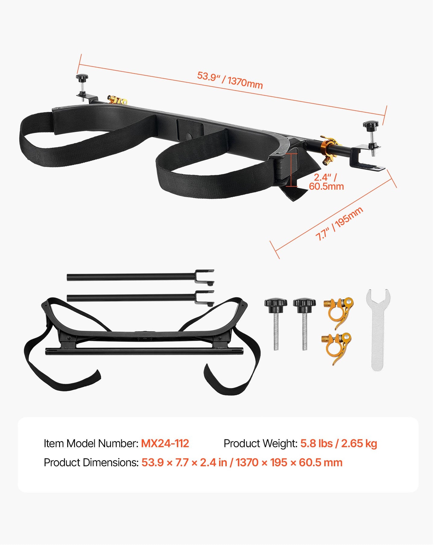 Golf Cart Bag Holder, 1370 x 195 x 60.5 mm, Compatible with Most 2+2 Golf Cart Rear Seat with 1.2-Inch Square Tubes, Adjustable Rear Seat Carts Club Holder with Strap, No Drilling Required