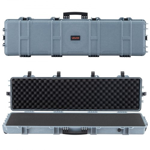 Hard Rifle Case, Lockable Rifle Case with Pre-cut Foams, 1270 mm Movable Gun Storage with Wheels, IP67 Waterproof & Dustproof Pistol Storage for Rifle, Shotgun, Airsoft Gun, Grey