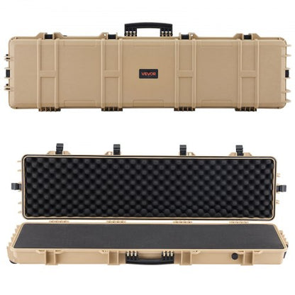 Hard Rifle Case, Lockable Rifle Case with Pre-cut Foams, 1270 mm Movable Gun Storage with Wheels, IP67 Waterproof & Dustproof Pistol Storage for Rifle, Shotgun, Airsoft Gun, Khaki