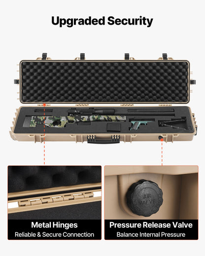 Hard Rifle Case, Lockable Rifle Case with Pre-cut Foams, 1270 mm Movable Gun Storage with Wheels, IP67 Waterproof & Dustproof Pistol Storage for Rifle, Shotgun, Airsoft Gun, Khaki