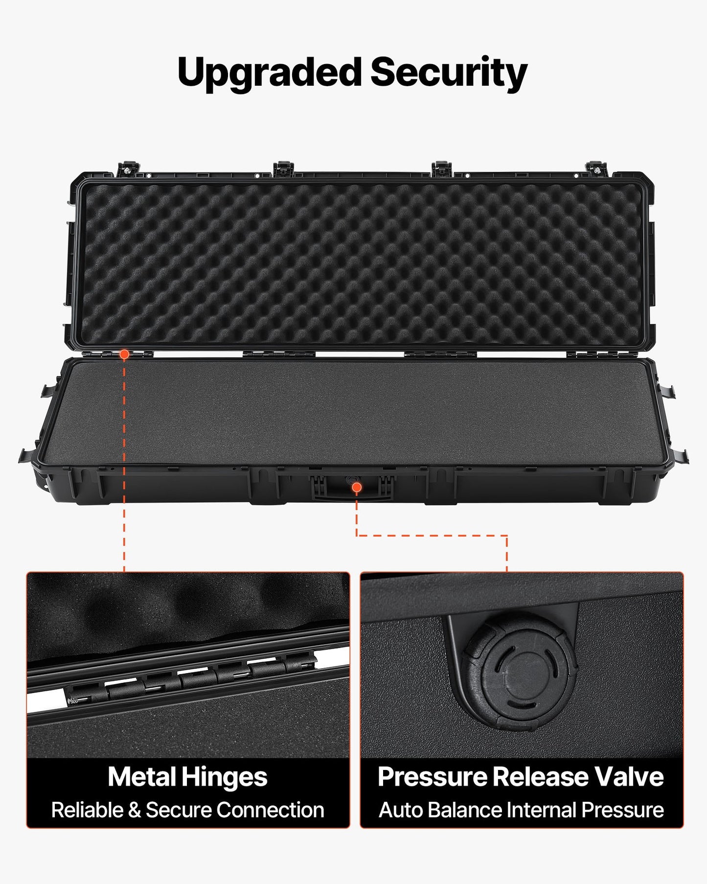 Hard Rifle Case, Lockable Rifle Case with Pre-cut Foams, 1320 mm Gun Storage with Wheels, Heavy Duty IP67 Waterproof & Dustproof Pistol Storage Cases for Rifles, Shotguns, Airsoft Guns, Black