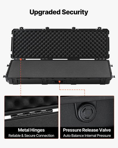 Hard Rifle Case, Lockable Rifle Case with Pre-cut Foams, 1320 mm Gun Storage with Wheels, Heavy Duty IP67 Waterproof & Dustproof Pistol Storage Cases for Rifles, Shotguns, Airsoft Guns, Black