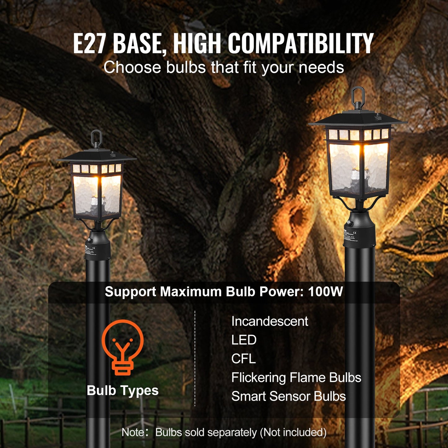 2 Pack Dusk to Dawn Outdoor Post Light, 400 mm, Waterproof Lamp Post Light Fixtures with 3.5 in Pier Mount Base Glass Shade, Lightning-proof Exterior Pole Column Light for Patio Garden Pathway