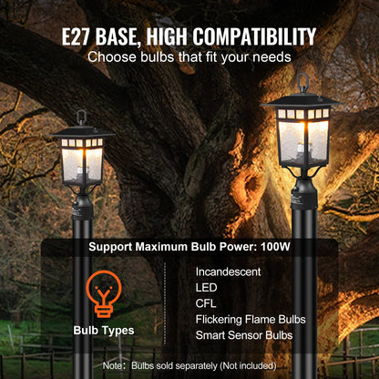 2 Pack Dusk to Dawn Outdoor Post Light, 400 mm, Waterproof Lamp Post Light Fixtures with 3.5 in Pier Mount Base Glass Shade, Lightning-proof Exterior Pole Column Light for Patio Garden Pathway