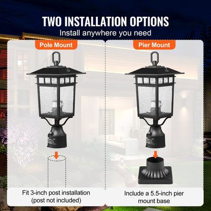 2 Pack Dusk to Dawn Outdoor Post Light, 400 mm, Waterproof Lamp Post Light Fixtures with 3.5 in Pier Mount Base Glass Shade, Lightning-proof Exterior Pole Column Light for Patio Garden Pathway