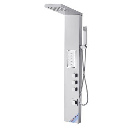 Shower Panel Tower System with Rainfall Shower Head, 53 in Brushed Stainless Steel Shower Column, 3-Function Faucet, High Pressure Wall-Mount Rain Massage System, with Large Body Jet, Handheld