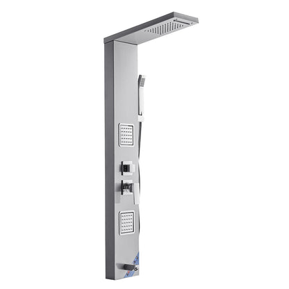 Shower Panel Tower System with Rainfall Waterfall Shower Head, 53 in Brushed Stainless Steel Shower Column, 5-Function Faucet, Wall-Mount Rain Massage System with 2 Body Jet, Handheld, Tub Spout