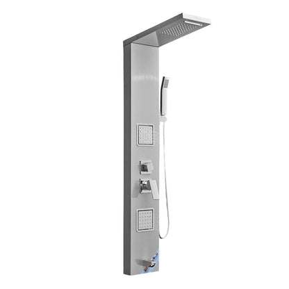 Shower Panel Tower System with Rainfall Waterfall Shower Head, 53 in Brushed Stainless Steel Shower Column, 5-Function Faucet, Wall-Mount Rain Massage System with 2 Body Jet, Handheld, Tub Spout