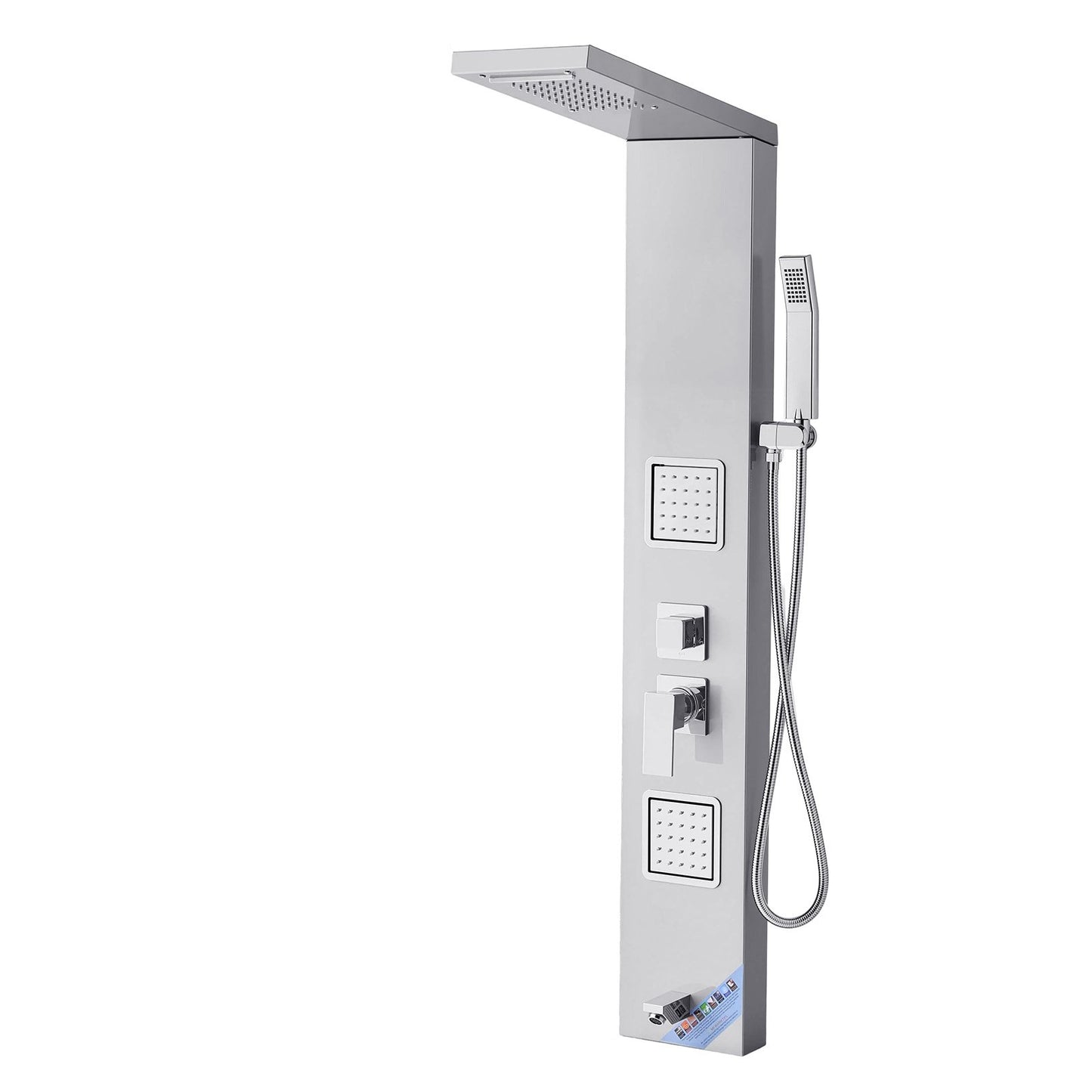 Shower Panel Tower System with Rainfall Waterfall Shower Head, 53 in Brushed Stainless Steel Shower Column, 5-Function Faucet, Wall-Mount Rain Massage System with 2 Body Jet, Handheld, Tub Spout