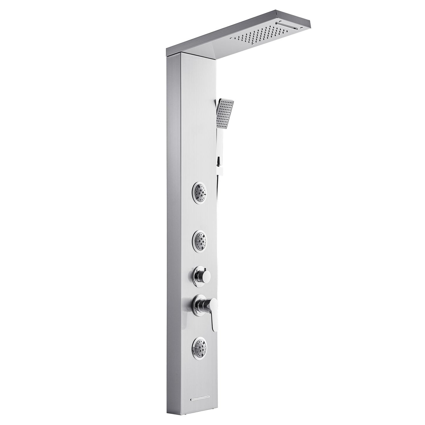 Shower Panel Tower System with Rainfall Waterfall Shower Head, 53 in Brushed Stainless Steel Shower Column, 5-Function Faucet, Wall-Mount Rain Massage System with 3 Body Jet, Handheld, Tub Spout