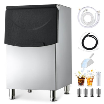 Commercial Ice Maker Storage Bin, 113 KG Capacity Ice-Bin, Stainless Steel Commercial Ice Storage Bin with Adjustable Anti-slip Rubber Feet, Suitable for Restaurant Hotel and Beverage Shops