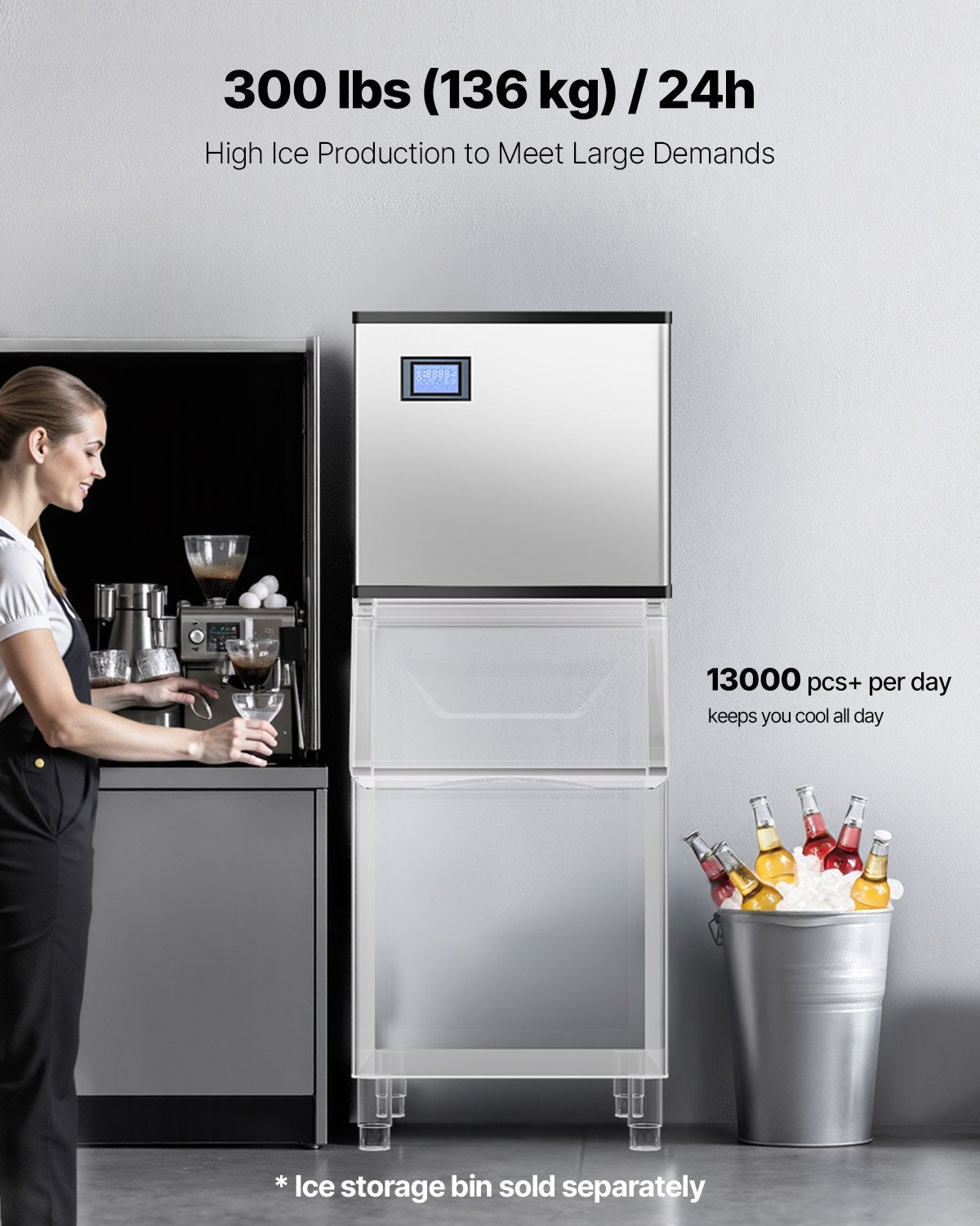 Commercial Ice Maker 300 lbs/24 h Self-Cleaning Ice Machine - Head Only