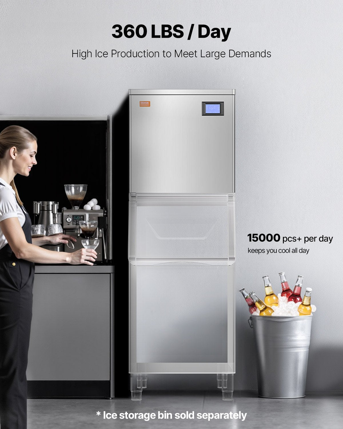 Commercial Ice Maker 360 lbs/Day Self-Cleaning Ice Machine - Head Only