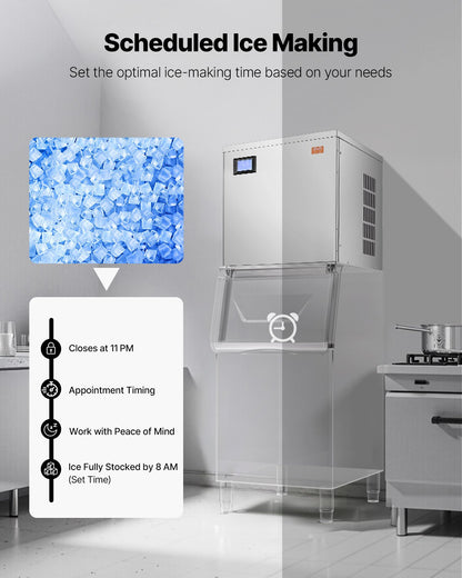 Commercial Ice Maker Machine 450 lbs/Day, 22 Inch Stainless Steel Industrial Ice Machine, Self-Cleaning and Scheduled Ice Making, Modular Ice Cube Machine for Restaurant Hotel - Head Only