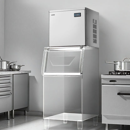 Gewerbliche Eismaschine – Prozessorkopf, 204 kg/Tag, Edelstahl-Eismaschine mit programmierter Eisproduktion, Selbstreinigung, einstellbarer Eisdicke, ideal für Restaurants, Bars, Cafés und Hotels – nur Prozessorkopf