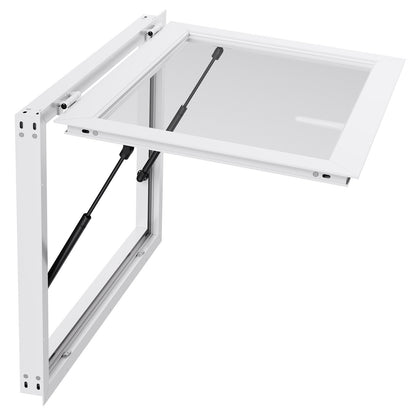 Concession Window 92x61 cm, Aluminum Alloy Frame Service Window for Food Truck, Up to 85 Degrees Stand Serving Window with Awning Door and Drag Hook, Rainwater Resistant for Concession Trailers