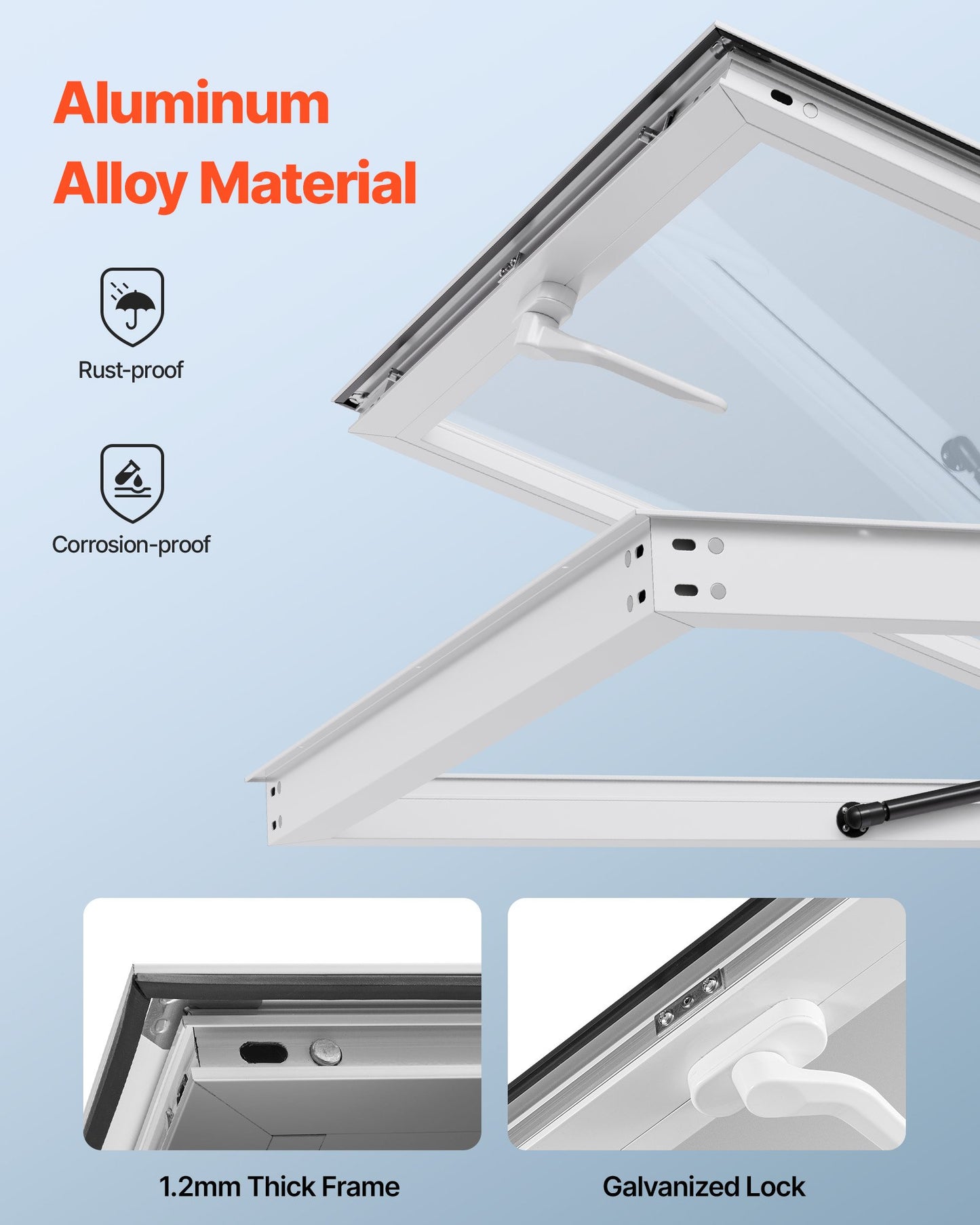 Concession Window 92x92 cm, Aluminum Alloy Frame Service Window for Food Truck, Up to 85 Degrees Stand Serving Window with Awning Door and Drag Hook, Rainwater Resistant for Concession Trailers