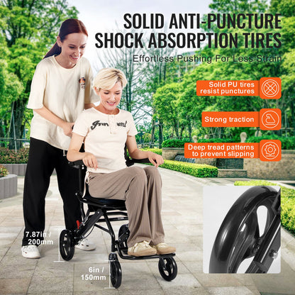 Wheelchair Aluminum Alloy Transport Chair Foldable 40 cm W Seat 99.8 kg