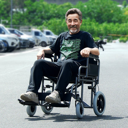Wheelchair, Carbon Steel Transport Chair for Adults, Foldable Wheelchair with Detachable Armrest, Self-locking Brake, 24-Inch Wide Seat, 300lbs Weight Capacity, for the Disabled Move Freely
