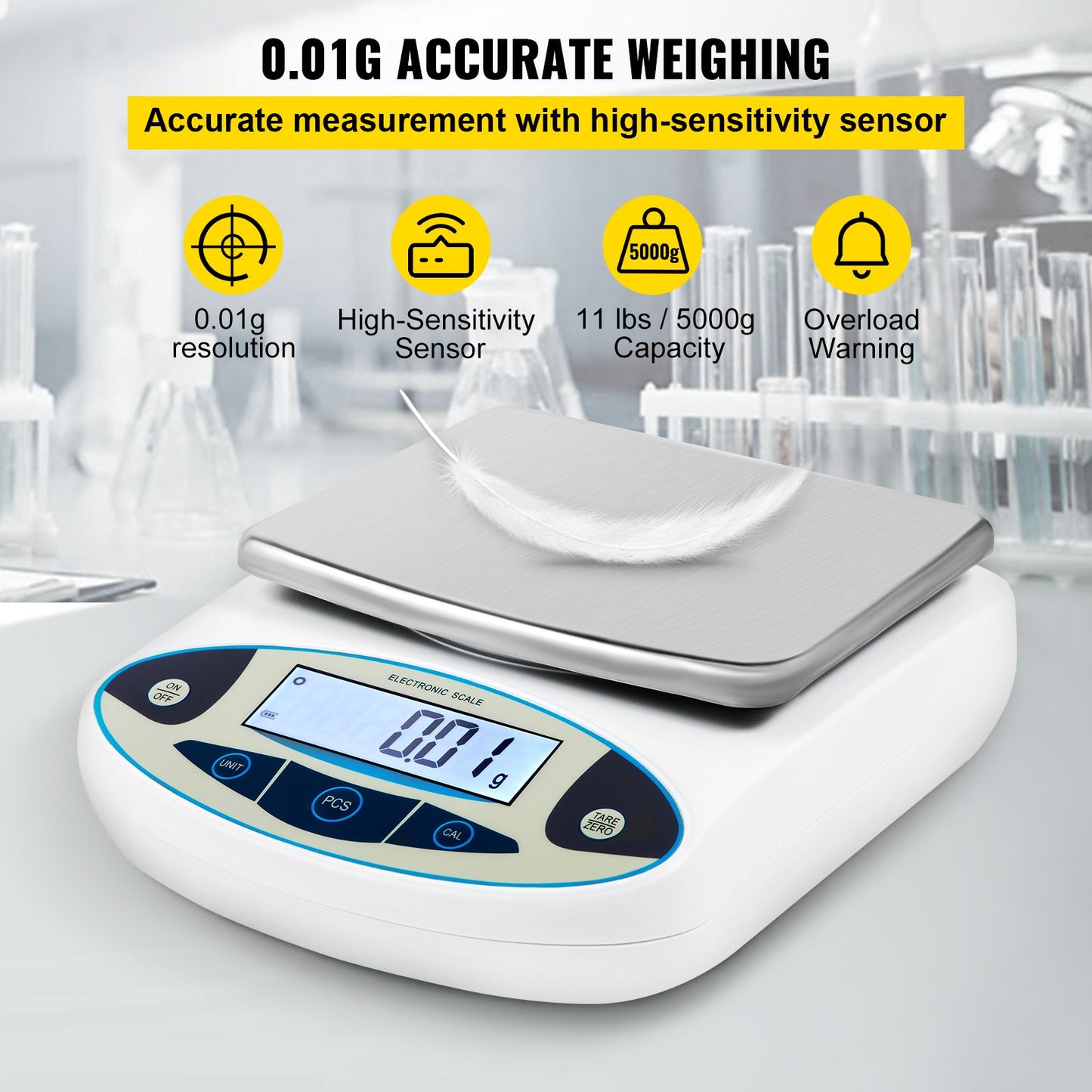 Analytical Balance, 5000g x 0.01g Accuracy Lab Scale, High Precision Electronic Analytical Balance, 13 Units Conversion, Counting Function, LCD Display, for Lab University Jewelry (5000g, 0.01g)
