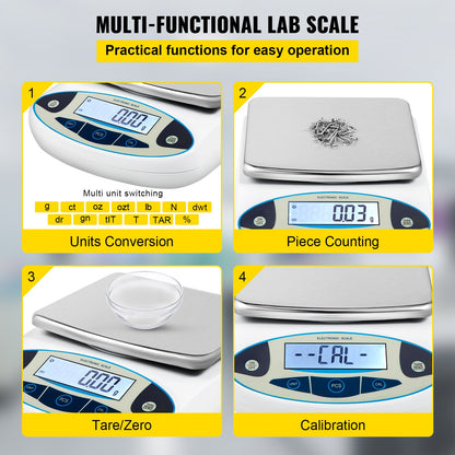 Analytical Balance, 5000g x 0.01g Accuracy Lab Scale, High Precision Electronic Analytical Balance, 13 Units Conversion, Counting Function, LCD Display, for Lab University Jewelry (5000g, 0.01g)
