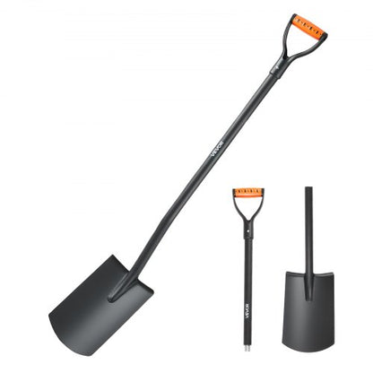 Square Shovel, 122 cm Heavy-Duty Flat Shovel, Transfer Shovels with Alloy Steel Blade and Non-Slip D-Handle, Detachable and Easy Storage, for Gardening, Construction, Digging & Snow Shoveling