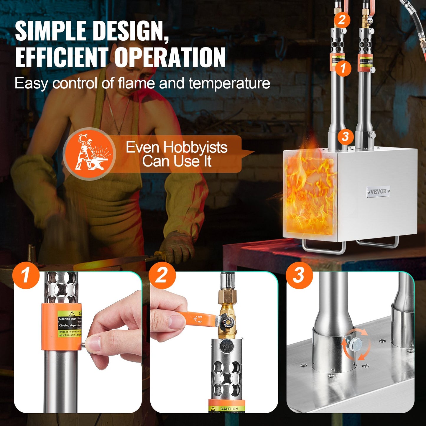 Portable Propane Forge, 2 Burner Farrier Forge, 2600℉ Tool and Knife Making Blacksmithing Gas Forge, Large Capacity Square Stainless Steel Gas Forging Tools and Equipment for Metal Forging