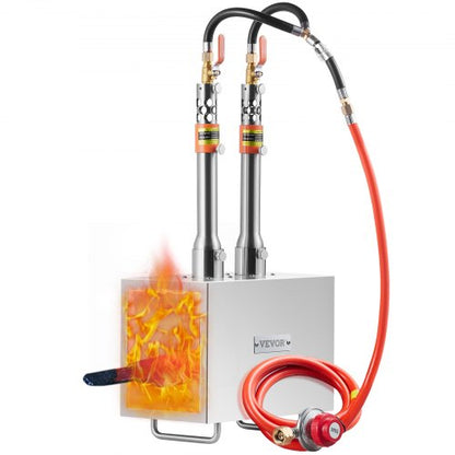 Portable Propane Forge, 2 Burner Farrier Forge, 2600℉ Tool and Knife Making Blacksmithing Gas Forge, Large Capacity Square Stainless Steel Gas Forging Tools and Equipment for Metal Forging