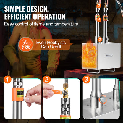 Portable Propane Forge, 2 Burner Farrier Forge, 2600℉ Tool and Knife Making Blacksmithing Gas Forge, Large Capacity Square Stainless Steel Gas Forging Tools and Equipment for Metal Forging