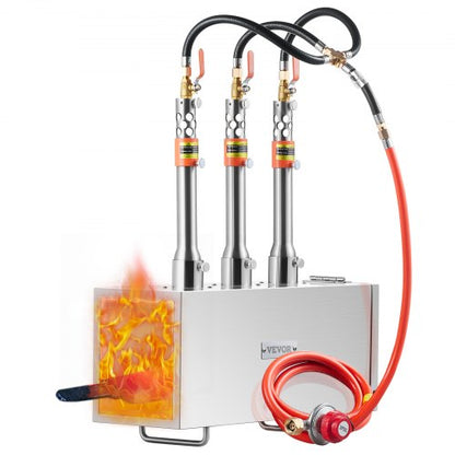 Portable Propane Forge, 3 Burner Farrier Forge, 2600℉ Tool and Knife Making Blacksmithing Gas Forge, Large Capacity Square Stainless Steel Gas Forging Tools and Equipment for Metal Forging