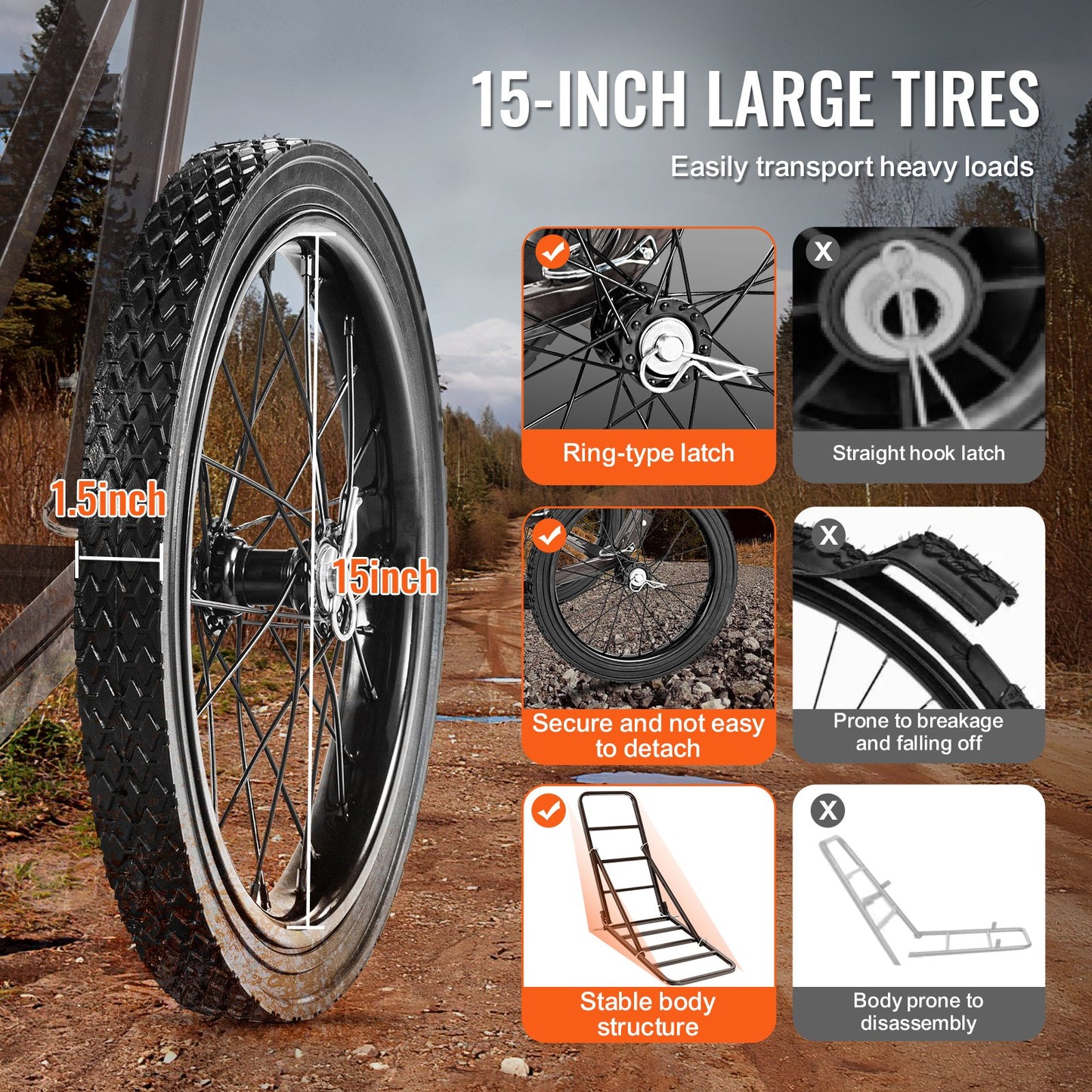 Deer Cart, 300 LBS Capacity Folding Game Cart, Deer Cart Game Hauler with Big Rubber Wheels & Ergonomic Handle, Heavy-Duty Game Cart Accessories, Utility Gear Dolly for Hunting Fishing Hiking