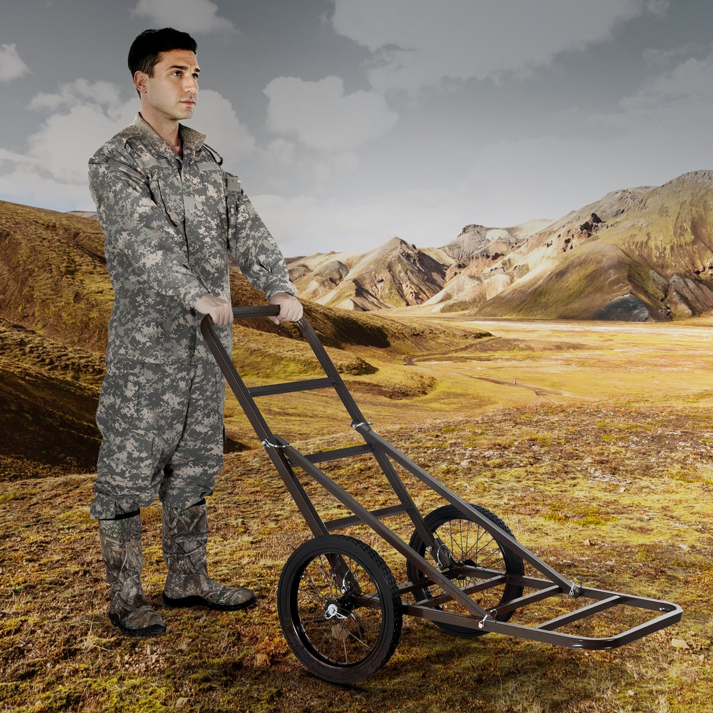 Deer Cart, 300 LBS Capacity Folding Game Cart, Deer Cart Game Hauler with Big Rubber Wheels & Ergonomic Handle, Heavy-Duty Game Cart Accessories, Utility Gear Dolly for Hunting Fishing Hiking