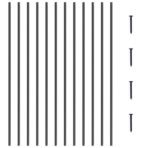 Staircase Metal Balusters, 44'' x 0.5'' Square Aluminum Alloy Decorative Banister Spindles, 11 Pack Deck Baluster with Screws, Classic Hollow Straight Deck Railing Satin Black Powder Coated