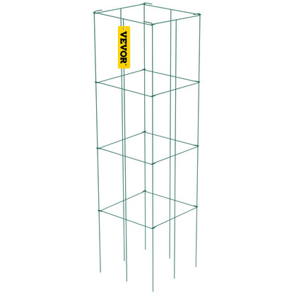 Tomato Cages, 14.6" x 14.6" x 39.4", 6 Packs Square Plant Support Cages, Green PVC-Coated Steel Tomato Towers for Climbing Vegetables, Plants, Flowers, Fruits