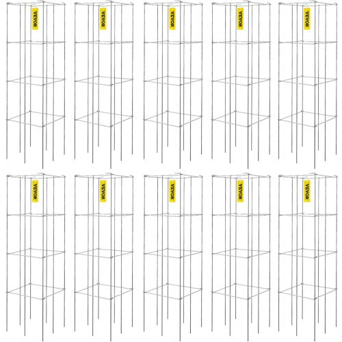Tomatenkäfige, 30 x 30 x 117 cm, 10er-Packung, quadratische Pflanzenstützkäfige, silberfarbene, PVC-beschichtete Stahl-Tomatentürme für Klettergemüse, Pflanzen, Blumen und Früchte