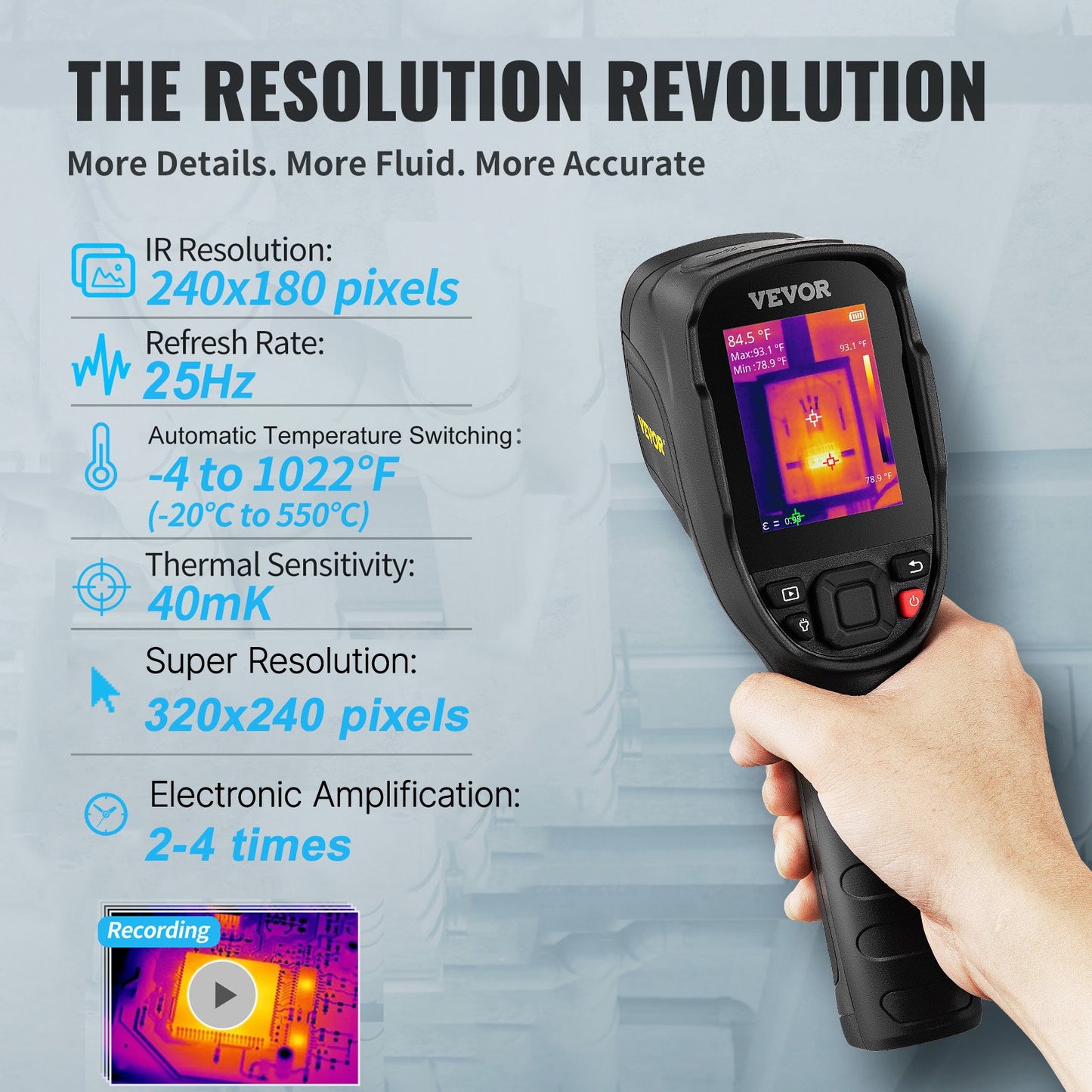 Thermal Imaging Camera, 320 x 240 Pixels Super Resolution with 2MP Visual Camera, 25Hz Refresh Rate Infrared Camera with -4℉~1022℉ Temp, 64G SD Card and Rechargeable Li-ion Battery