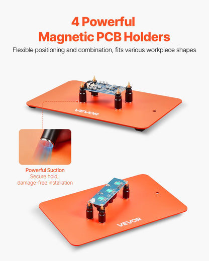Magnetic Helping Hands Soldering Station, 4 Flexible Arms Third Hand Soldering Tool, with 3X LED Magnifying Lamp, 4 PCB Pillar Holder & Heavy-Duty Base, Electronic Repair Craft Hobby DIY
