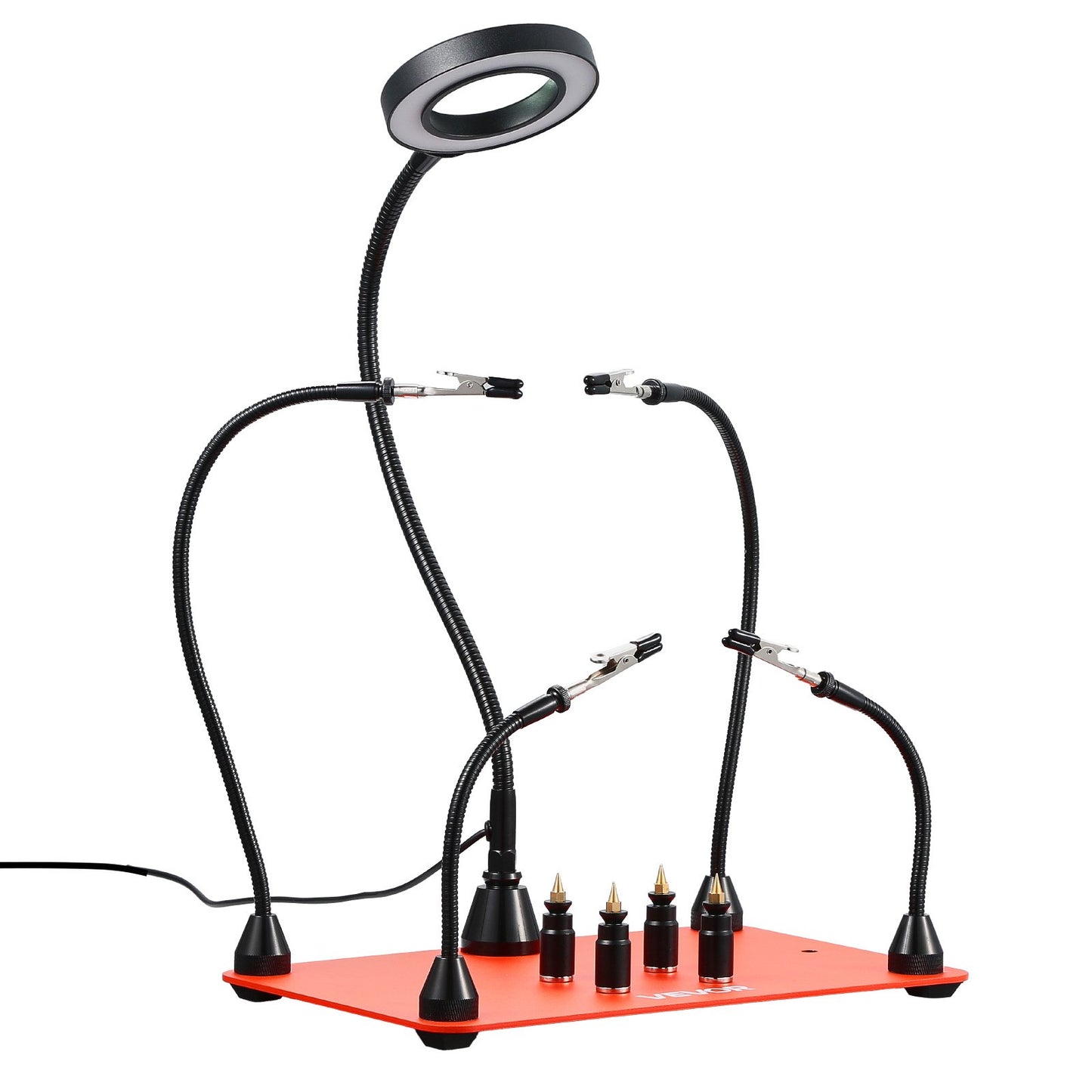 Magnetic Helping Hands Soldering Station, 4 Flexible Arms Third Hand Soldering Tool, with 3X LED Magnifying Lamp, 4 PCB Pillar Holder & Heavy-Duty Base, Electronic Repair Craft Hobby DIY