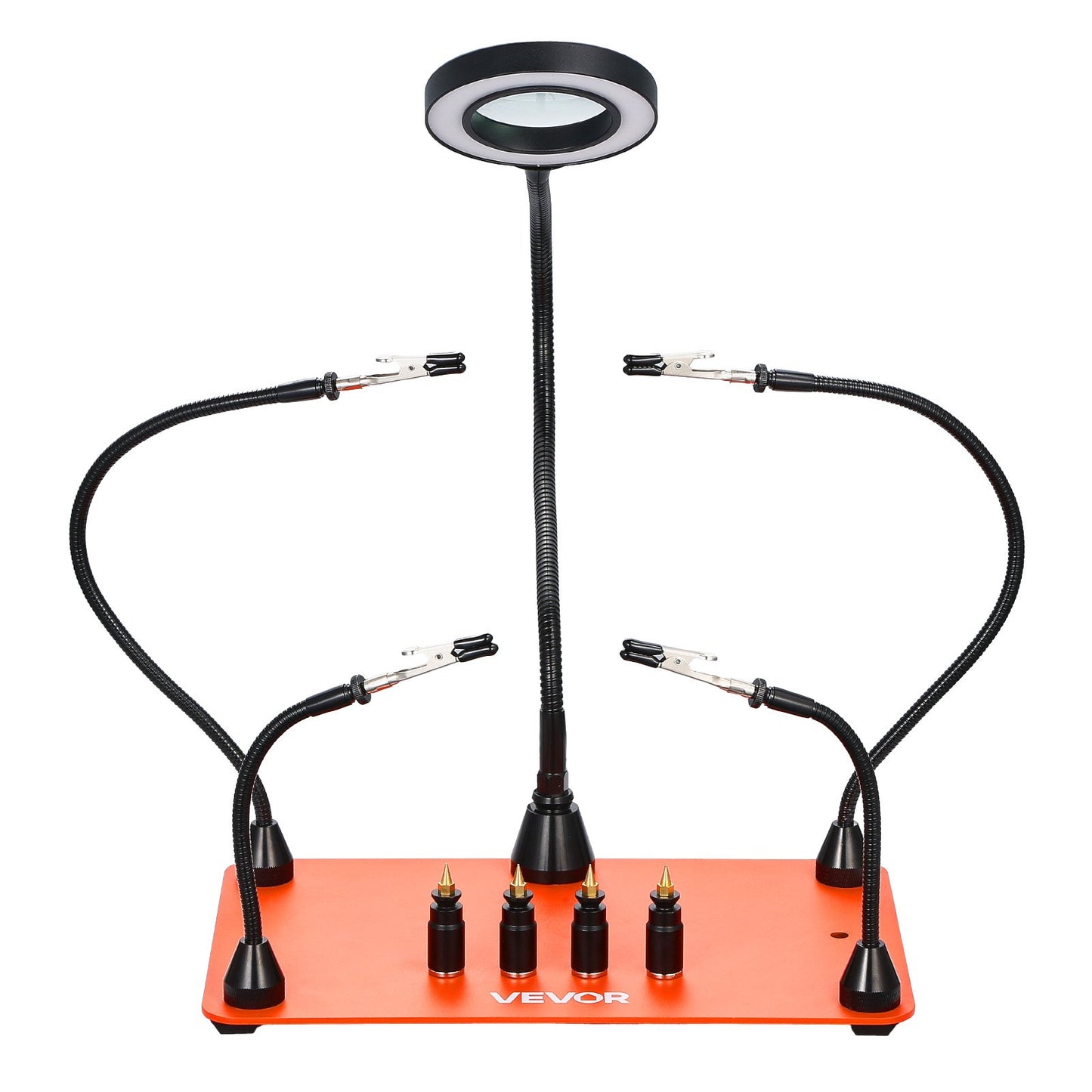 Magnetic Helping Hands Soldering Station, 4 Flexible Arms Third Hand Soldering Tool, with 3X LED Magnifying Lamp, 4 PCB Pillar Holder & Heavy-Duty Base, Electronic Repair Craft Hobby DIY