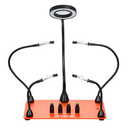 Magnetic Helping Hands Soldering Station, 4 Flexible Arms Third Hand Soldering Tool, with 3X LED Magnifying Lamp, 4 PCB Pillar Holder & Heavy-Duty Base, Electronic Repair Craft Hobby DIY