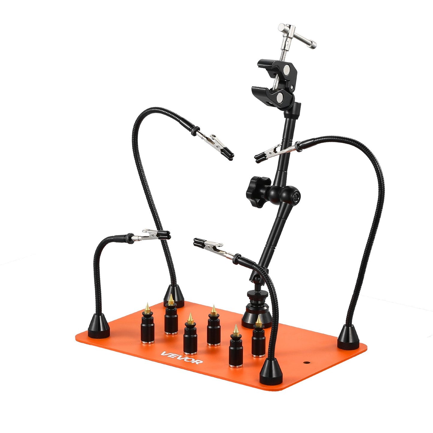 Magnetic Helping Hands Soldering Station, 4 Flexible Arms Third Hand Tool, with 6 PCB Pillar Holders & 360 Hot Air Gun Holder, Heavy-Duty Base Soldering Helper for Electronic Repair Craft
