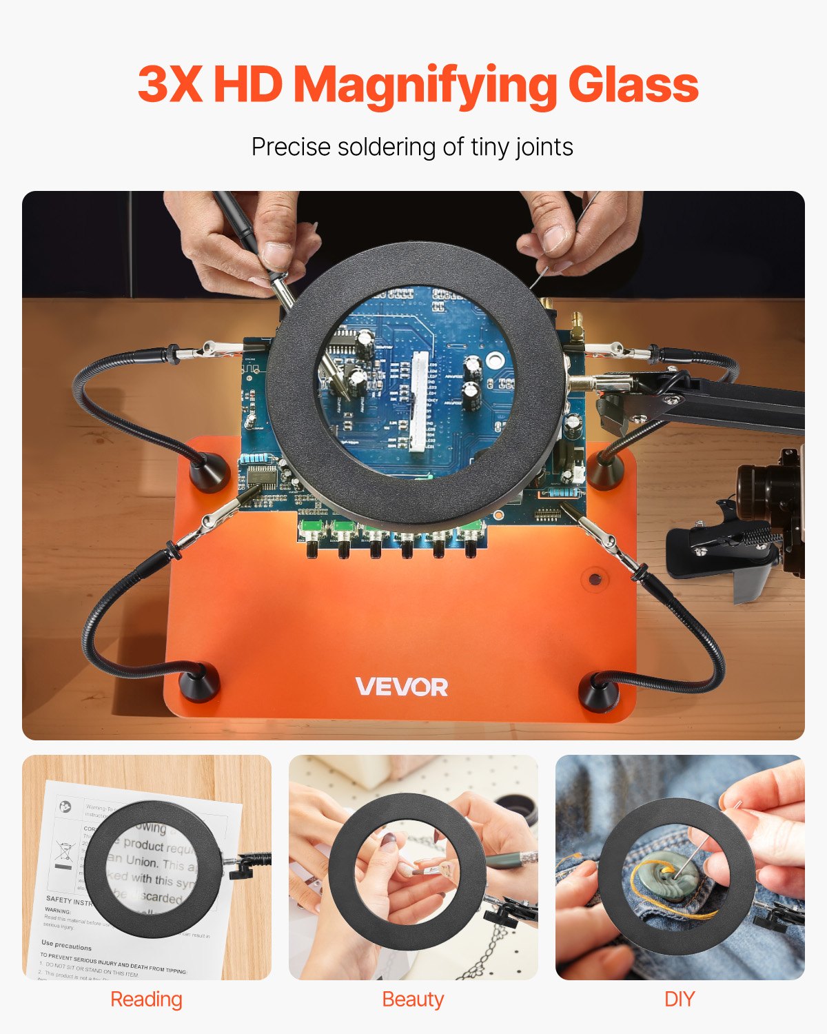 Magnetic Helping Hands Soldering Station, 4 Flexible Arms Third Hand Tool with 3X LED Magnifying Lamp & Non-Slip Heavy-Duty Base, Soldering Helping Hands for Electronic Repair Craft Hobby DIY