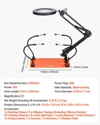 Magnetic Helping Hands Soldering Station, 4 Flexible Arms Third Hand Tool with 3X LED Magnifying Lamp & Non-Slip Heavy-Duty Base, Soldering Helping Hands for Electronic Repair Craft Hobby DIY
