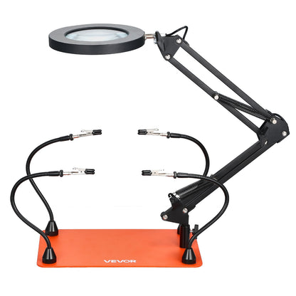 Magnetic Helping Hands Soldering Station, 4 Flexible Arms Third Hand Tool with 3X LED Magnifying Lamp & Non-Slip Heavy-Duty Base, Soldering Helping Hands for Electronic Repair Craft Hobby DIY