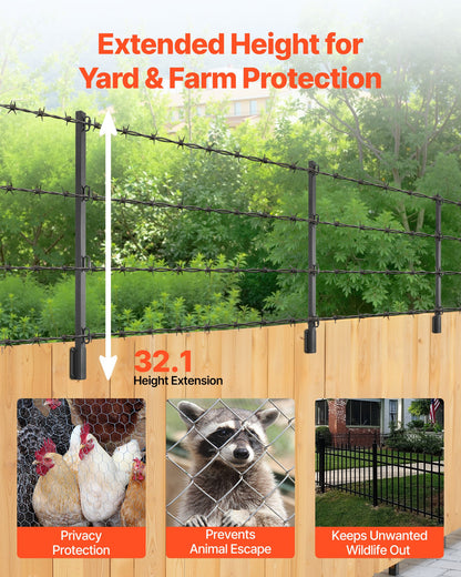 Fence Post Extender, 12 Packs 815 mm Barbed Wire Arm, Sturdy Steel Fence Height Extender, Flat or Surface Mounted Barbed Wire Extension Arms, Protect Privacy and Prevent Pets Jumping Off