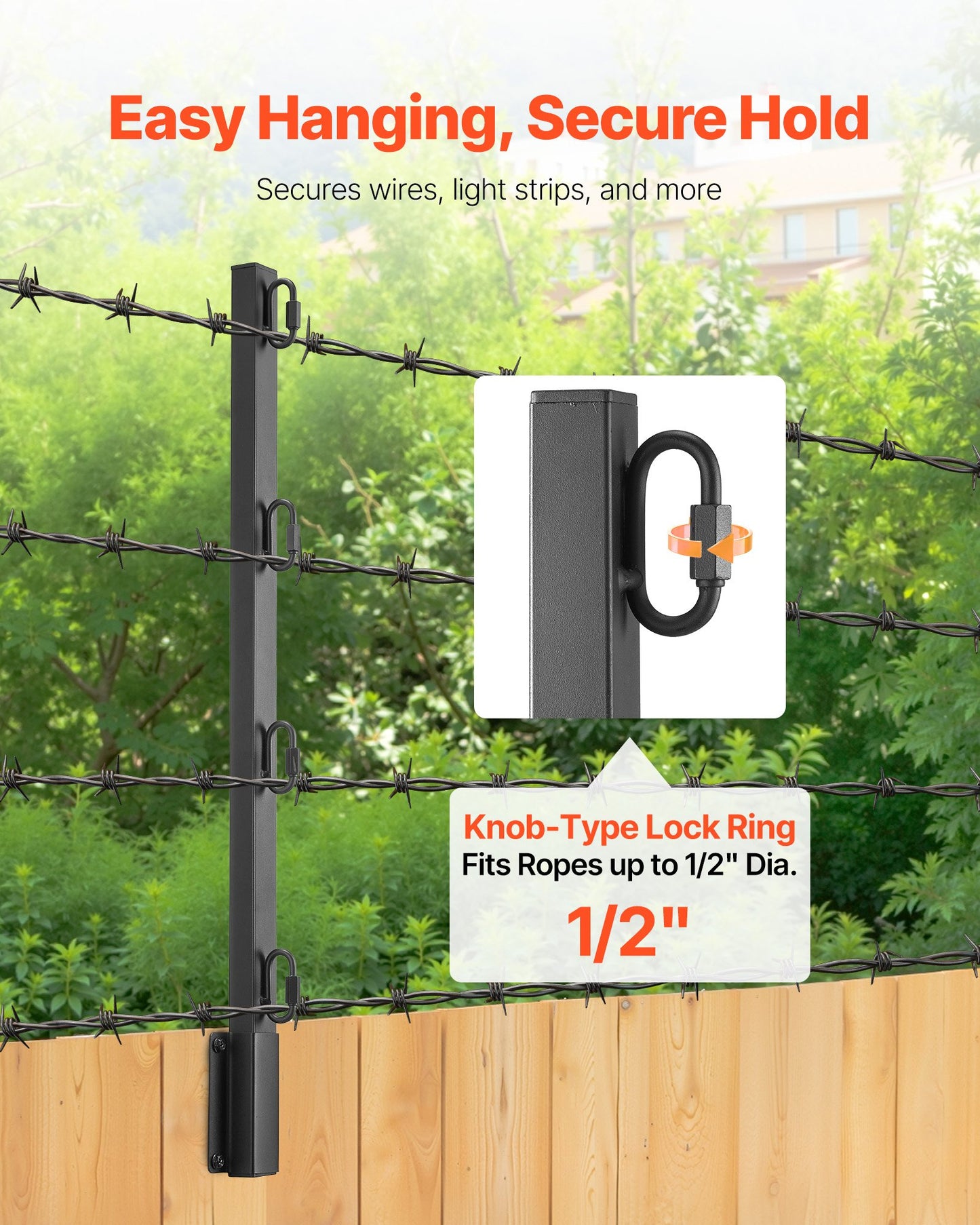 Fence Post Extender, 8 Packs 605 mm Barbed Wire Arm, Sturdy Steel Fence Height Extender, Flat or Surface Mounted Barbed Wire Extension Arms, Protect Privacy and Prevent Pets Jumping Off