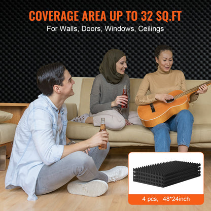Acoustic Foam Panels, 4 Pack 48 x 24 x 2 inches, Egg Designed Soundproof Wall Panels,Fire-Resistant Acoustic Panels,Sound Dampening Absorbing Panels for Studio Wall and Ceiling,Black