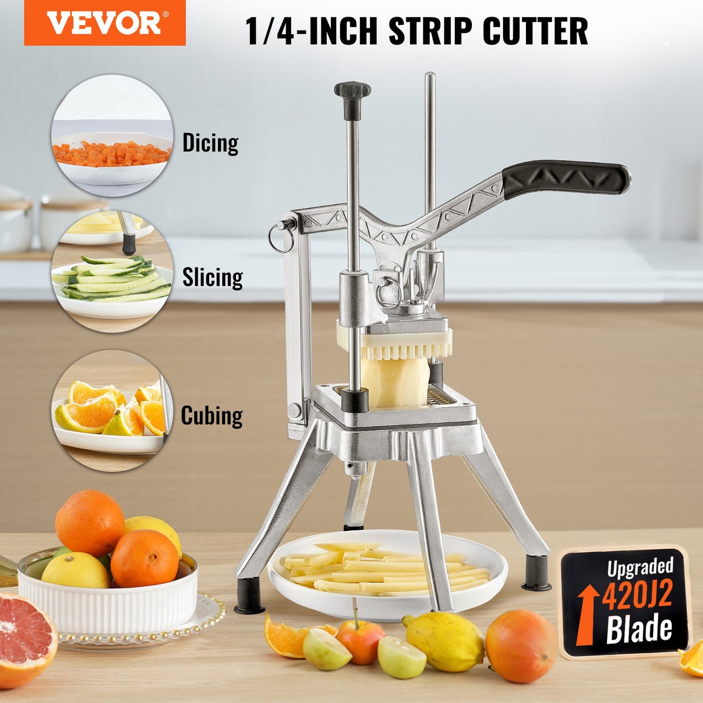 Commercial Vegetable Fruit Chopper 0.64 cm Blade Heavy Duty Professional Food Dicer Kattex French Fry Cutter Onion Slicer Stainless Steel for Tomato Peppers Potato Mushroom